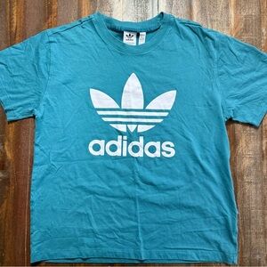 adidas Kids Blue Tee with White Logo—EUC
